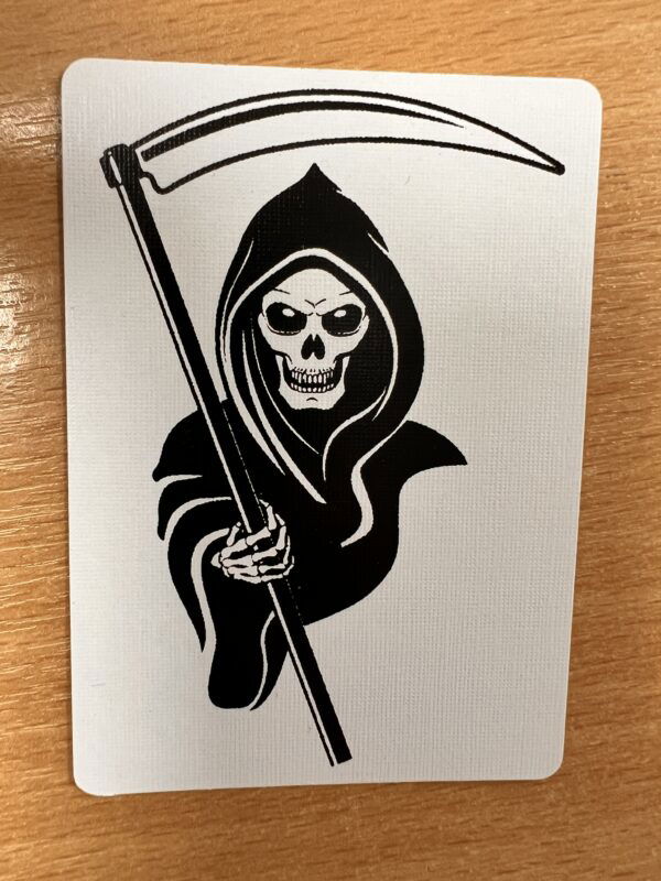 Grimm Reaper Head gaff card printed on Bicycle stock (Red)